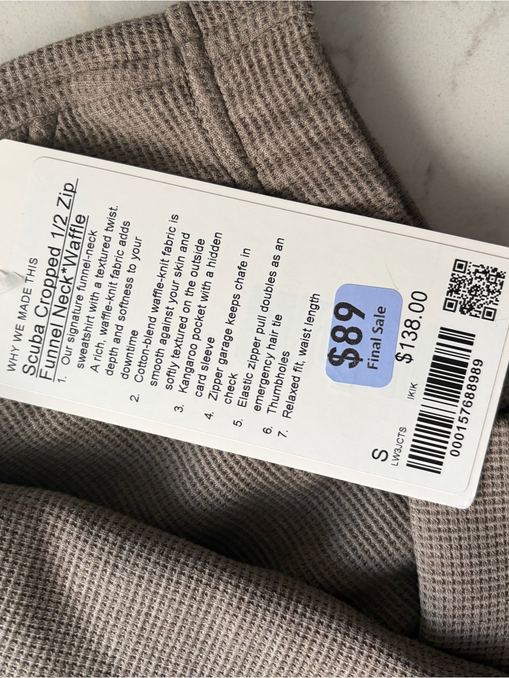 Lululemon Scuba Cropped Funnel-Neck Half Zip Waffle - NWT - Size S - Picture 3 of 4